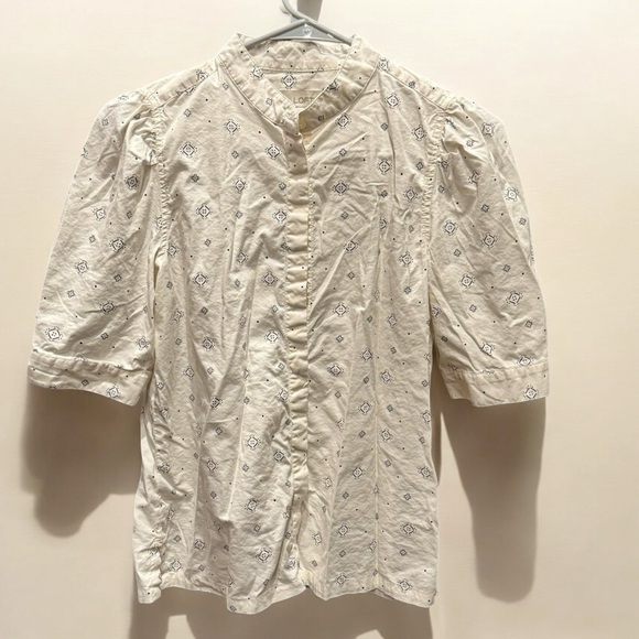 LOFT White blouse button up Patterned Top XS - Picture 1 of 4